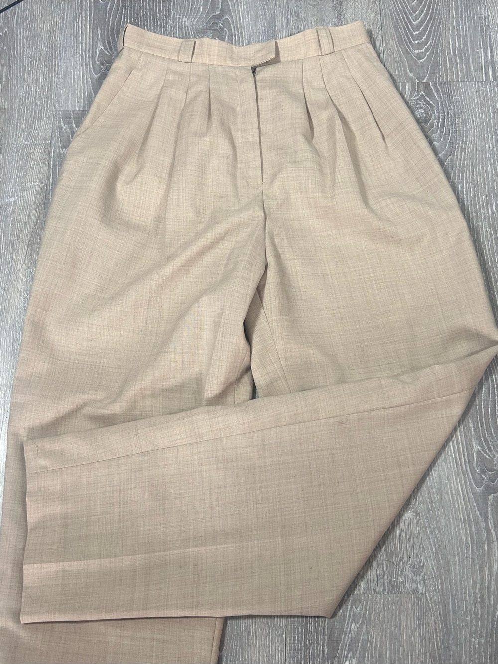 Vintage Beige Wool Blend Pleated Trousers High Rise Tailored Quiet Luxury Small